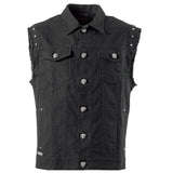 Men Skull Button Punk Vest | Black Cotton Sleeveless Rocker Top with Metal Studs