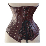 Women Real Sheep Leather Steampunk Corset | Gothic Waist Training Overbust with Belt and Metal Decor