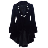 Victorian Black Velvet Ruffle Frock Coat | Women's Military Gothic Waterfall Jacket