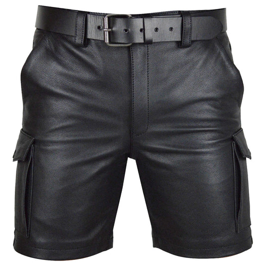 Men Six-Pocket Gothic Cargo Shorts | Black Long Shorts with Metal Hardware & Button Zip Fly