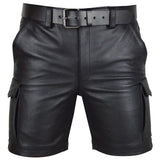 Men Six-Pocket Gothic Cargo Shorts | Black Long Shorts with Metal Hardware & Button Zip Fly