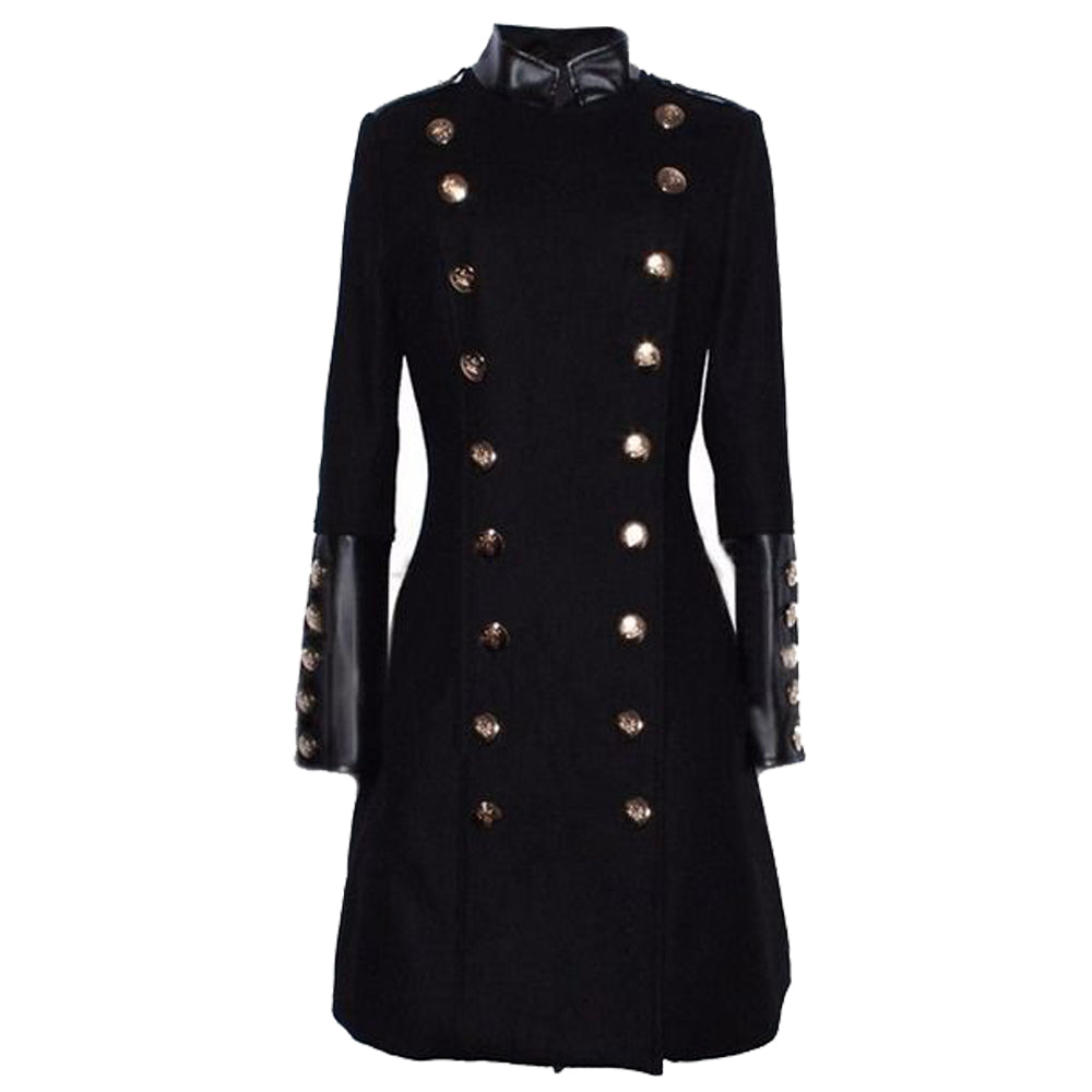 Women British Style Wool Blend Trench Coat | Double-Breasted Long Military Jacket