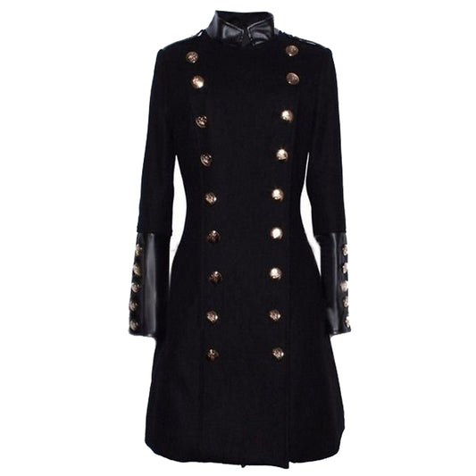 Women British Style Wool Blend Trench Coat | Double-Breasted Long Military Jacket