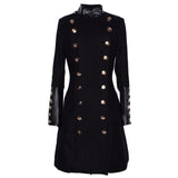 Women British Style Wool Blend Trench Coat | Double-Breasted Long Military Jacket