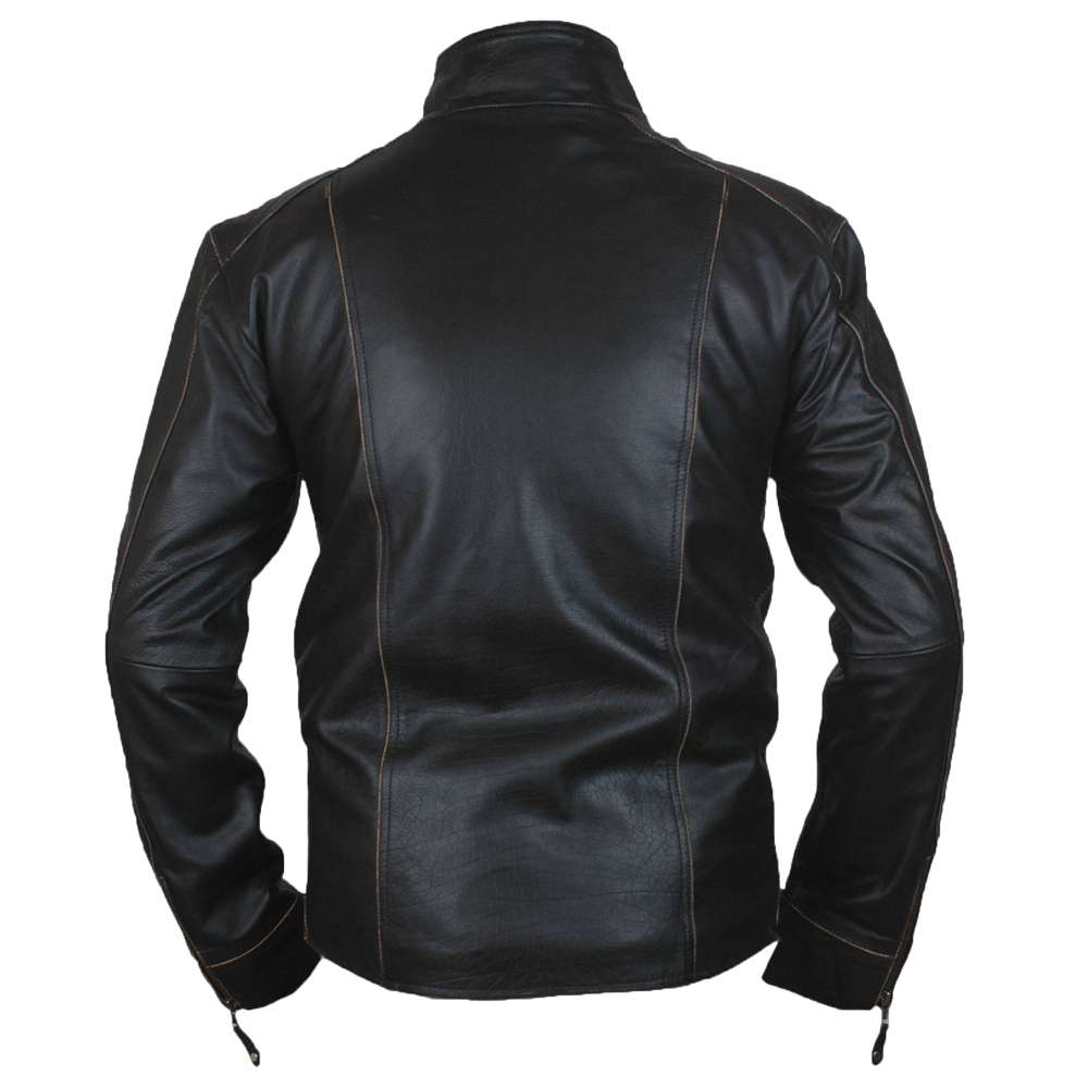 Men Designer Black Leather Motorcycle Jacket | Tailored Fit with Zip Pockets & Panel Stitching