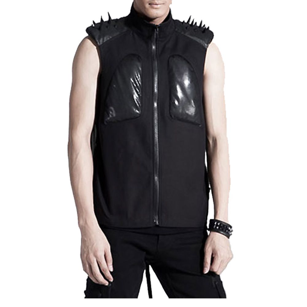 Men Black Sleeve Less Jacket Gothic Punk Men Cotton Vest - Alternative Gothic Dark Wear | Embrace Dark Aesthetic Men & Women Gothic Clothing