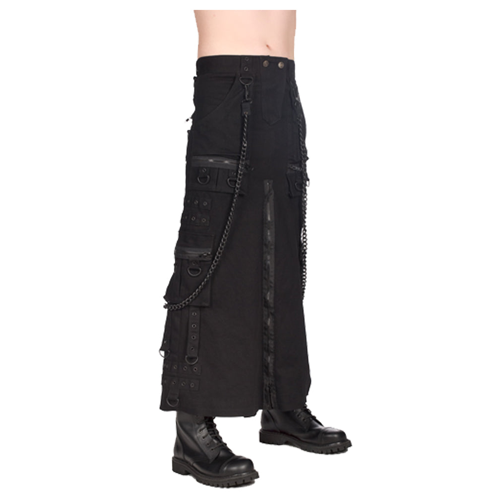 Men Black Pistol Chain Skirt | Heavy-Duty Gothic Denim with Removable
