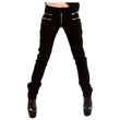 Women Elastic Skinny Goth Pants | Black Zipper Detail Trousers with Metal Ring Accent