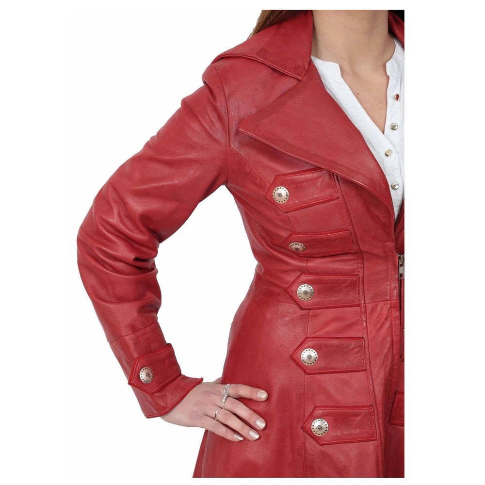 Military Style Trench Coat Ladies Leather Long Coat Women Gothic Coat - Alternative Gothic Dark Wear | Embrace Dark Aesthetic Men & Women Gothic Clothing