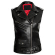 Unisex Brando Biker PU Vest | Gothic Punk Motorcycle Waistcoat with Blood Red Lining