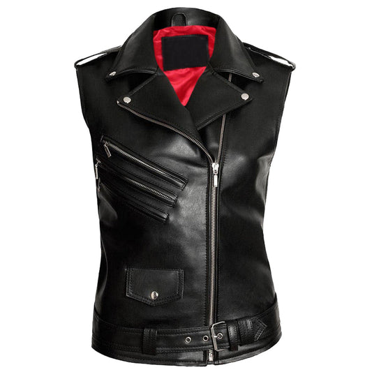 Unisex Brando Biker PU Vest | Gothic Punk Motorcycle Waistcoat with Blood Red Lining