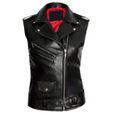 Unisex Brando Biker PU Vest | Gothic Punk Motorcycle Waistcoat with Blood Red Lining