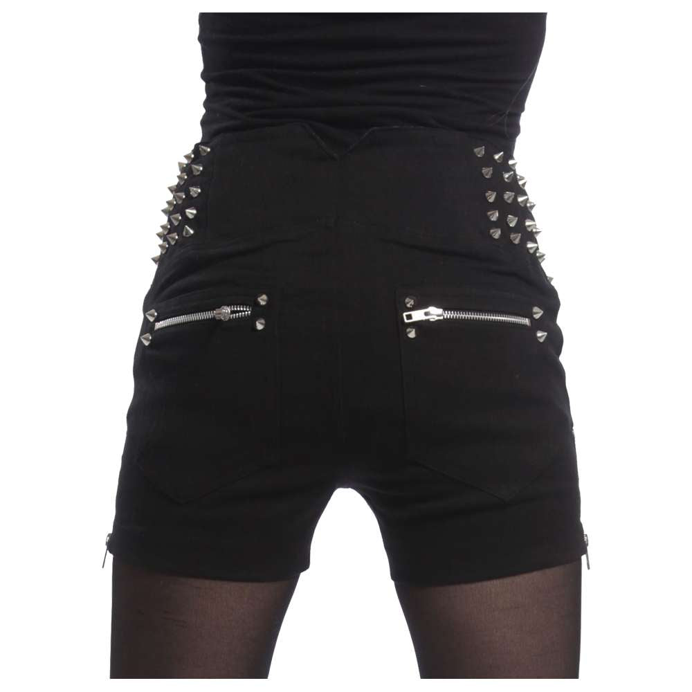 Spectral Women Punk Fitted Black Shorts | Studded Gothic Rockwear Shorts