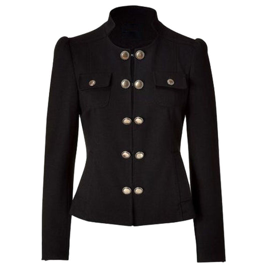 Women Military Blazer Jacket | French Uniform Style with Brass Buttons