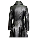 Gothic Attitude Women Full Length Midnight Black Leather Club Coat | Nappa Goth Long Jacket