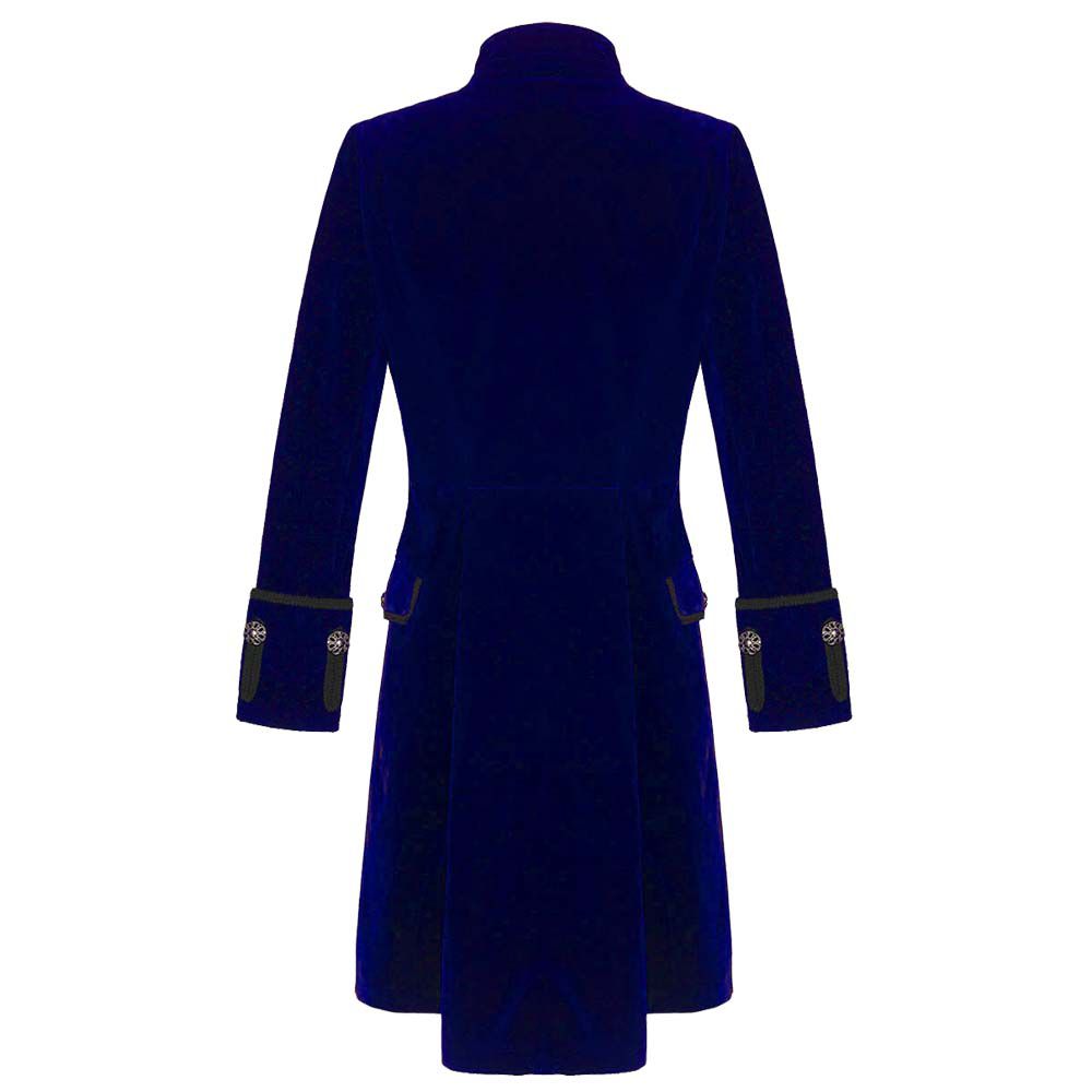 Men Blue Velvet Steampunk Tailcoat | Victorian Gothic Frock Coat with Double-Breasted Front
