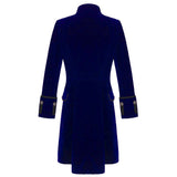 Men Blue Velvet Steampunk Tailcoat | Victorian Gothic Frock Coat with Double-Breasted Front