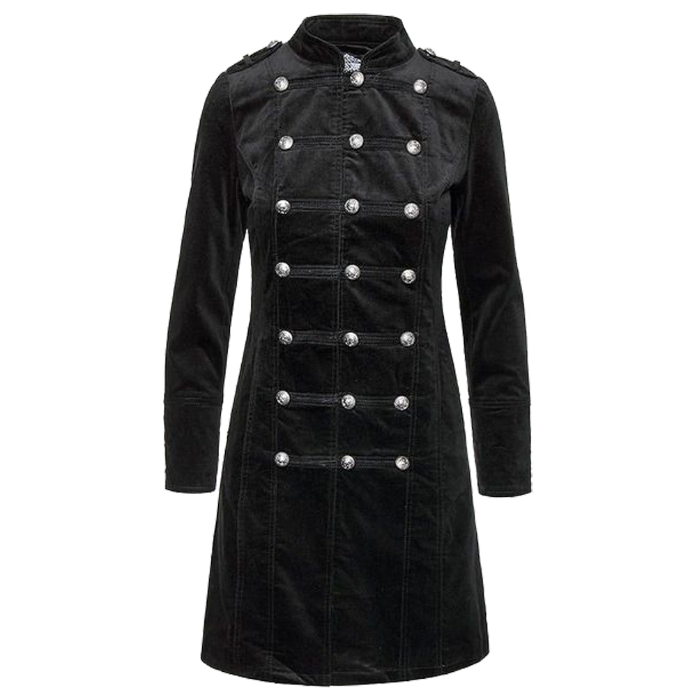 Women Dark Majesty Velvet Military Coat | Gothic Black Victorian Women Jacket