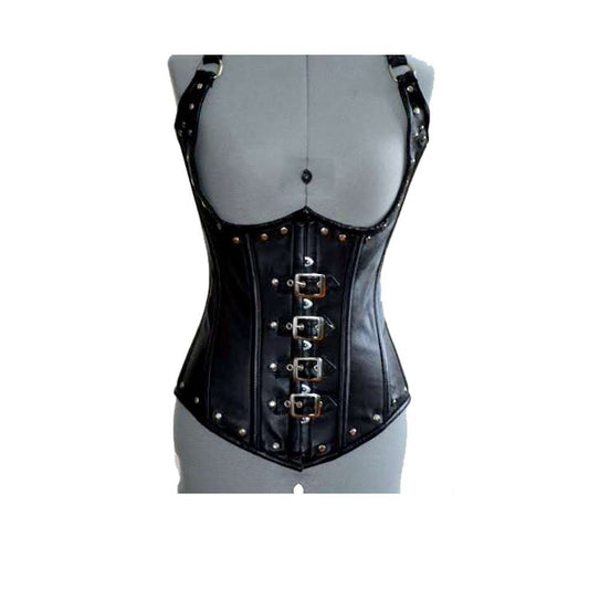 Women Real Sheep Leather Steampunk Corset | Underbust Gothic Waist Training Corset with Metal Decor