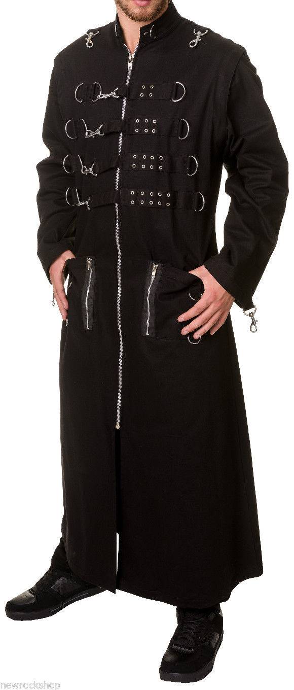 Men Gothic Black Trench Coat with Harness Straps | 4-in-1 Transformable Punk Statement Piece