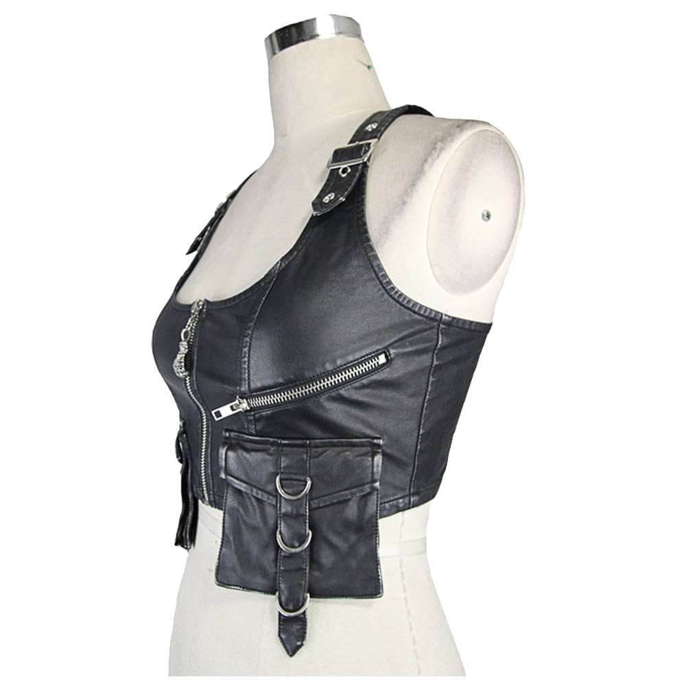Women PU Leather Vest | Black Short Jacket Coat Motorcycle Waistcoat Punk Rock Military