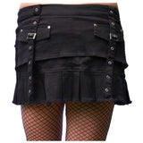 Women Gothic Black Mini Skirt with Eyelet Strap & Pocket Detail | Alternative Punk Emo Style Skirt