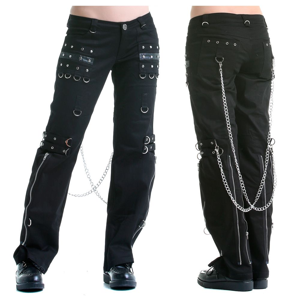 Men Gothic Black Zipper Pant | Black Gothic Chained Pant Cotton Pant