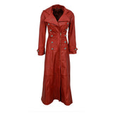 Women Red Leather Military Trench Coat | Real Gothic Full-Length Outerwear