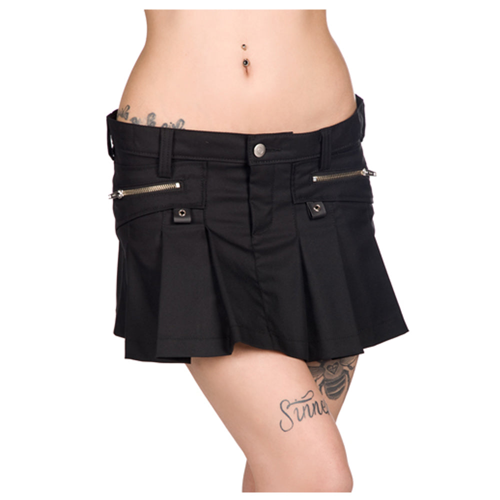 Women Black Mini Pistol Skirt | Cotton Gothic Streetwear Essential with Edgy Detailing