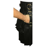 Long Black Gothic Cotton Utility Kilt | Steampunk Design with Leather Straps & Chains