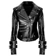 Women Kill Star Cowhide Biker Jacket | Black Punk Rock Leather Coat with Belted Waist