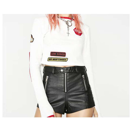 Women Gothic Biker Babe Moto Shorts | High Waist Vegan Leather with Quilted Side Detail
