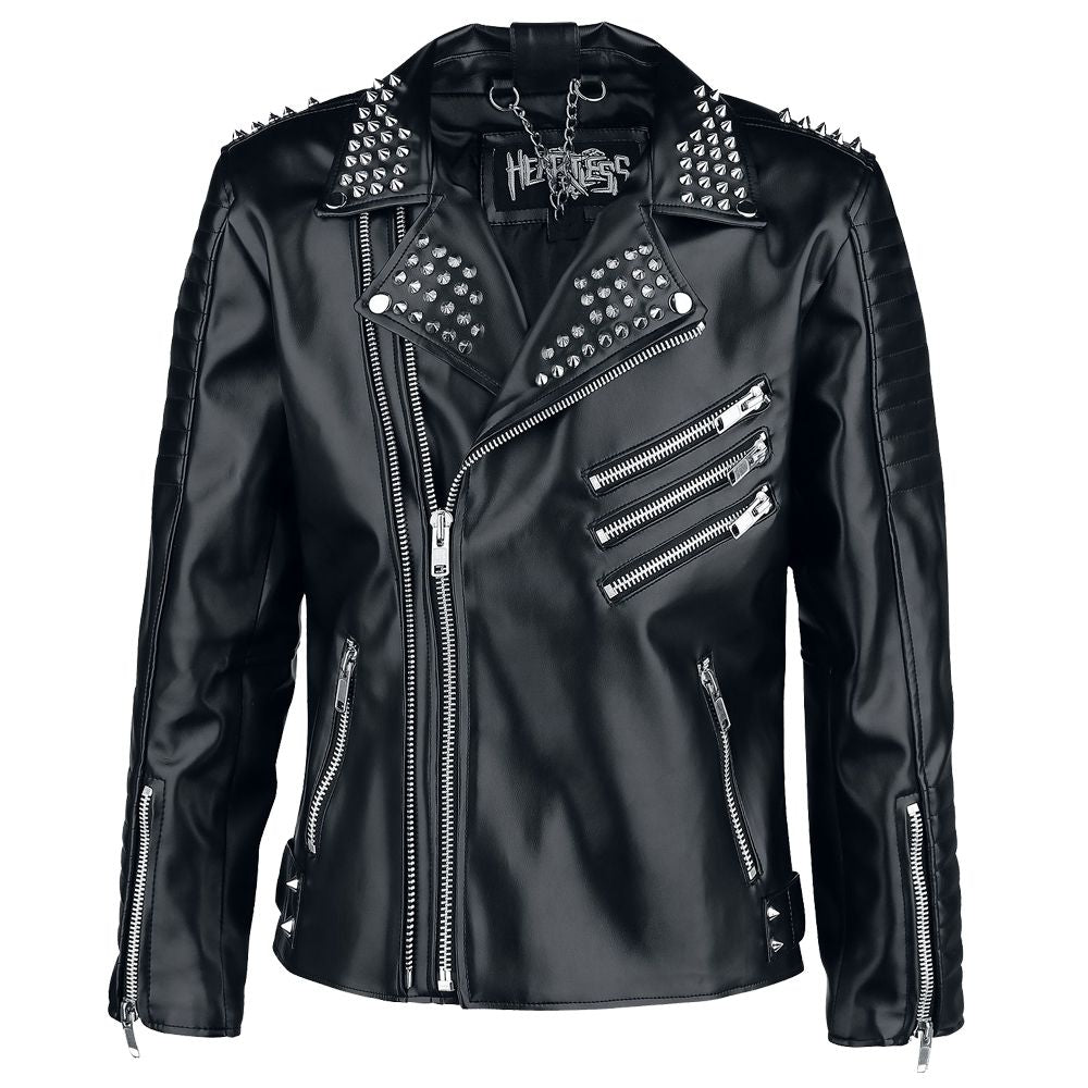 Men Gothic Silver Studded Biker Jacket | Black Punk Brando Leather Jacket with Buckles & Pockets