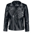 Men Gothic Silver Studded Biker Jacket | Black Punk Brando Leather Jacket with Buckles & Pockets