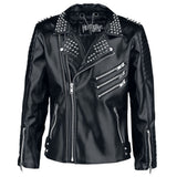 Men Gothic Silver Studded Biker Jacket | Black Punk Brando Leather Jacket with Buckles & Pockets
