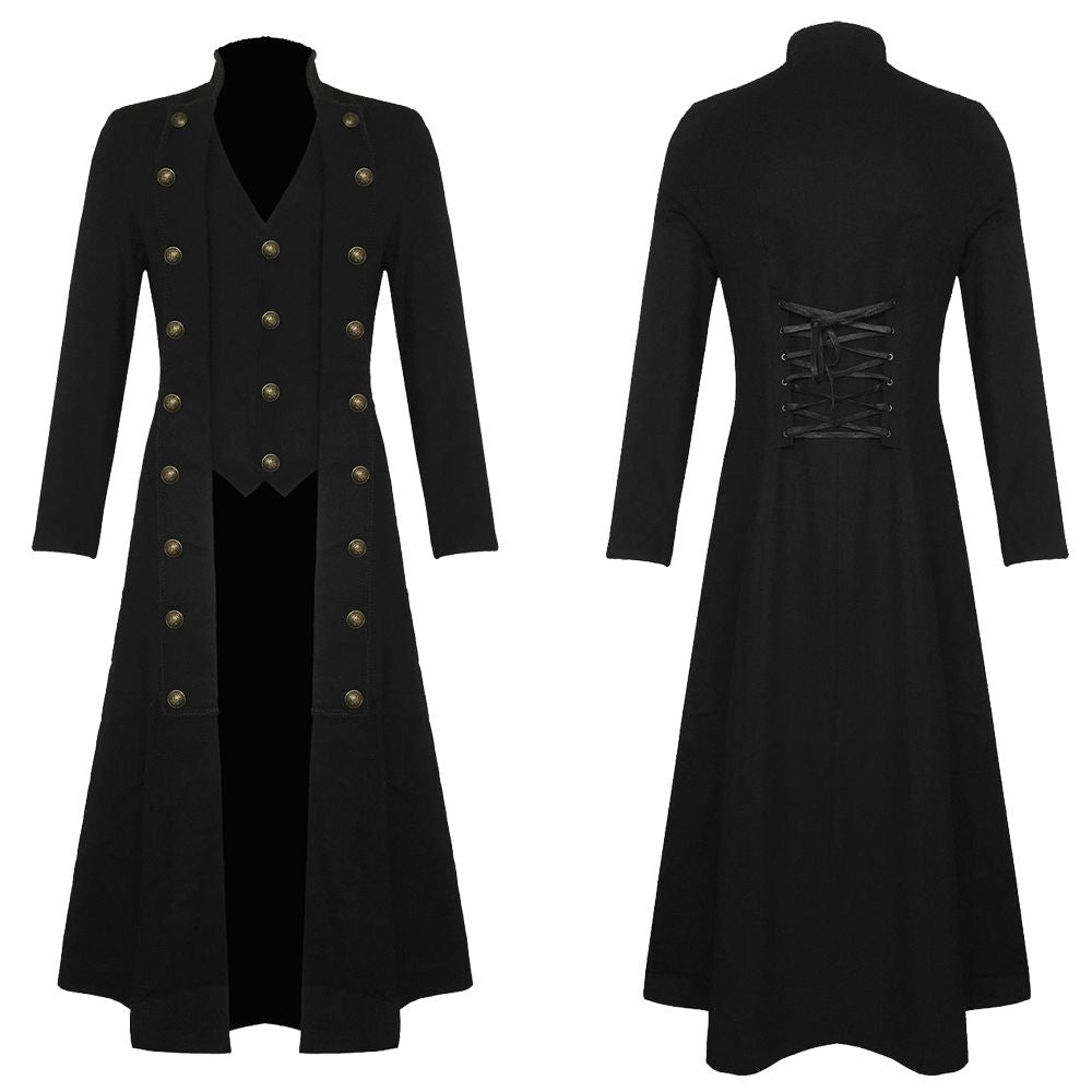 Men Pirates Steampunk Gothic Victorian Military Trench Coat | Vintage Cotton Long Jacket