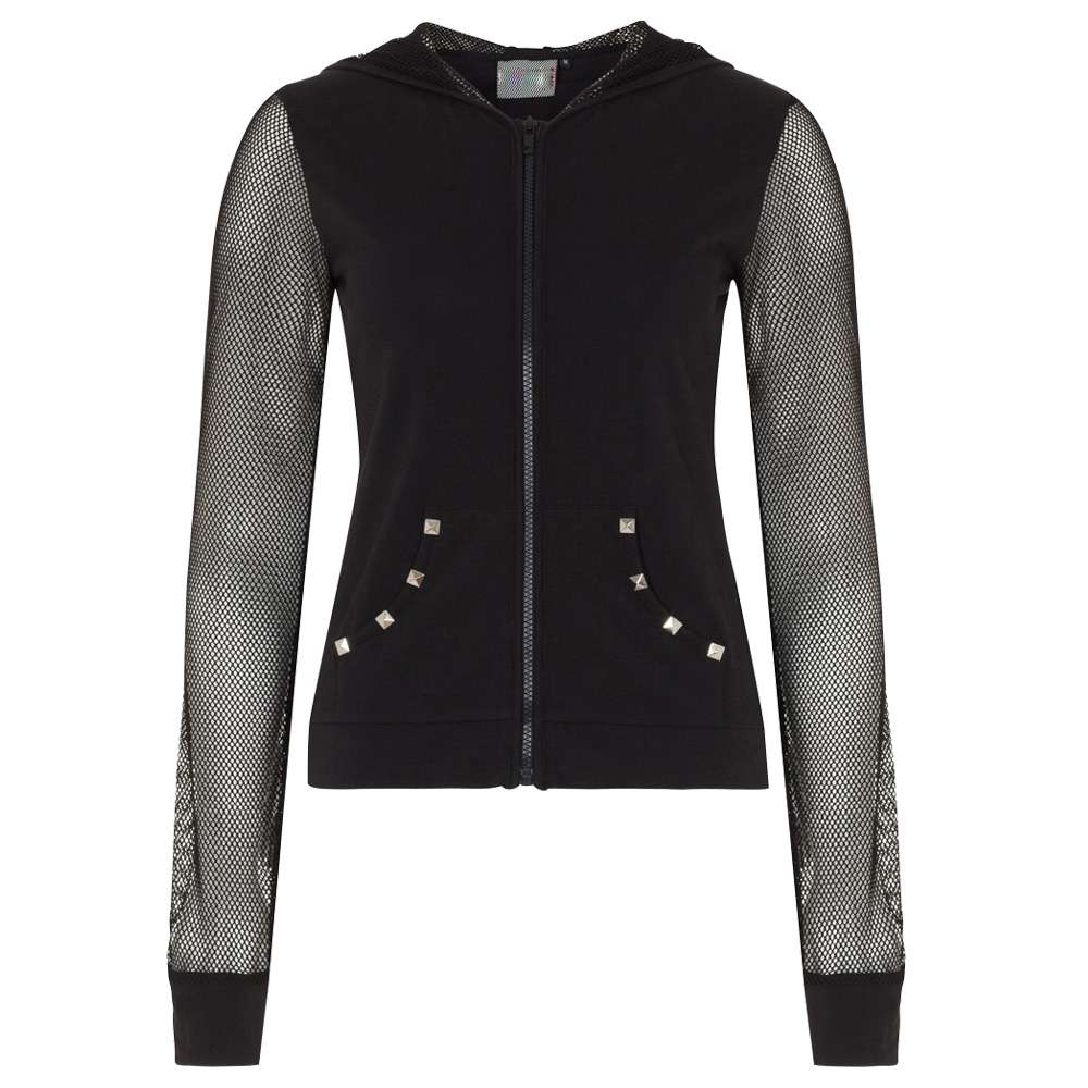 Women Nasty Net Mesh Hoodie | Gothic See-Through Mesh Hoodie with Studded Details