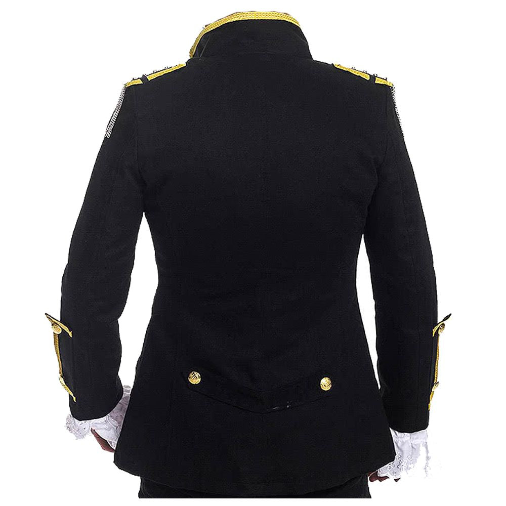 Men Golden Lining Drummer Gothic Jacket | Steampunk Black Hussar Parade Coat
