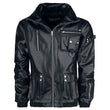 Men Arsen Black PU Leather Jacket | Multi-Pocket Design with Metal Studs & Thumb Holes