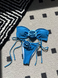 New Solid Color Rose Tube Top Drawstring Strap Split Swimsuit