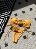 New Solid Color Rose Tube Top Drawstring Strap Split Swimsuit