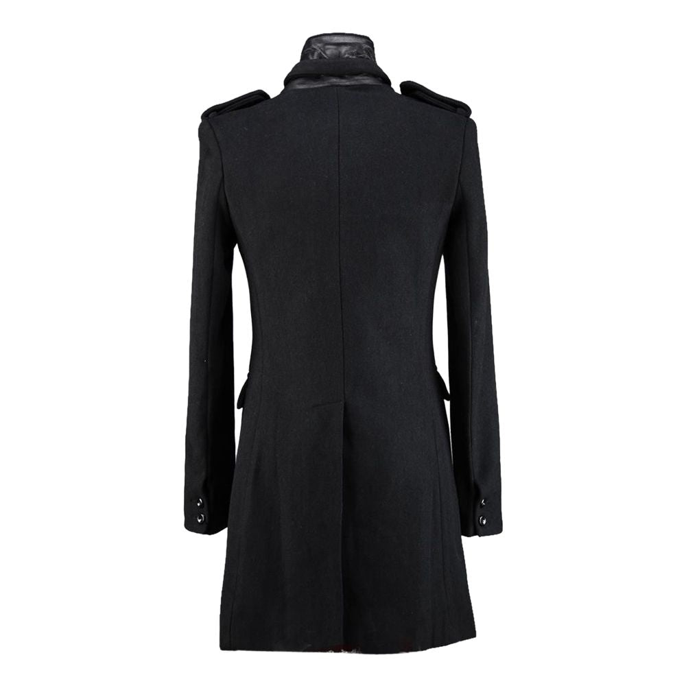 Men Long Trench Coat Gothic Stand Collar Woolen Gothic Slim Personalized Jacket - Alternative Gothic Dark Wear | Embrace Dark Aesthetic Men & Women Gothic Clothing