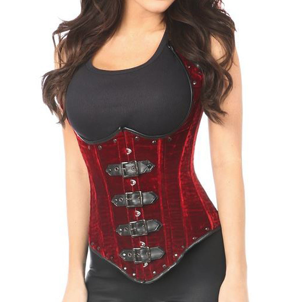 Women Velvet Victorian Underbust Corset | Steel Boned Waist Cincher