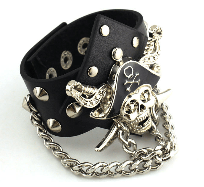 Aroncent 3 Piece Set Spike Studded Rivet Punk Rock Biker Leather Bracelets with Wide Straps and Adjustable Chain Wristbands - Alternative Gothic Dark Wear | Embrace Dark Aesthetic Men & Women Gothic Clothing