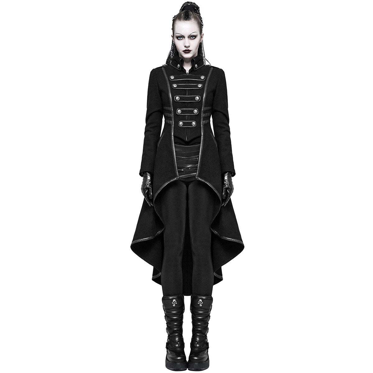 Women Gothic Military Steampunk Coat Long Jacket Black Steampunk Army Uniform - Alternative Gothic Dark Wear | Embrace Dark Aesthetic Men & Women Gothic Clothing