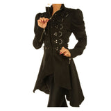 Women Industrial D-Ring Goth Jacket | Black Steampunk Studded Cotton Long Coat