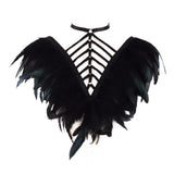 Women's Fashion Prom Black Gothic Harness Feather Tie Top - Alternative Gothic Dark Wear | Embrace Dark Aesthetic Men & Women Gothic Clothing