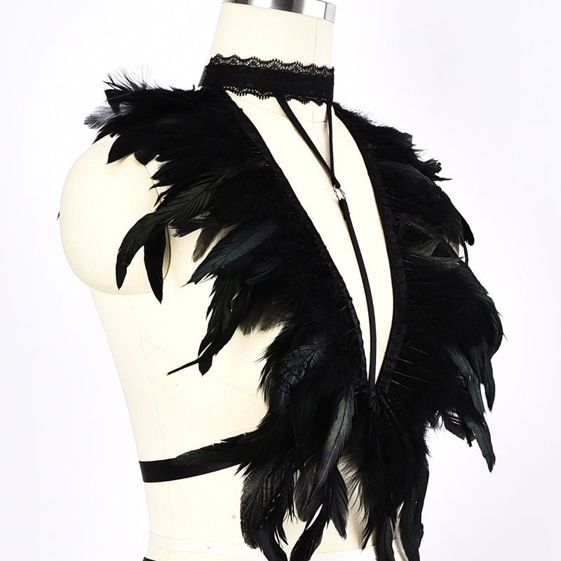 Shoulder Strap Feather Halter Beauty Back Harness - Alternative Gothic Dark Wear | Embrace Dark Aesthetic Men & Women Gothic Clothing