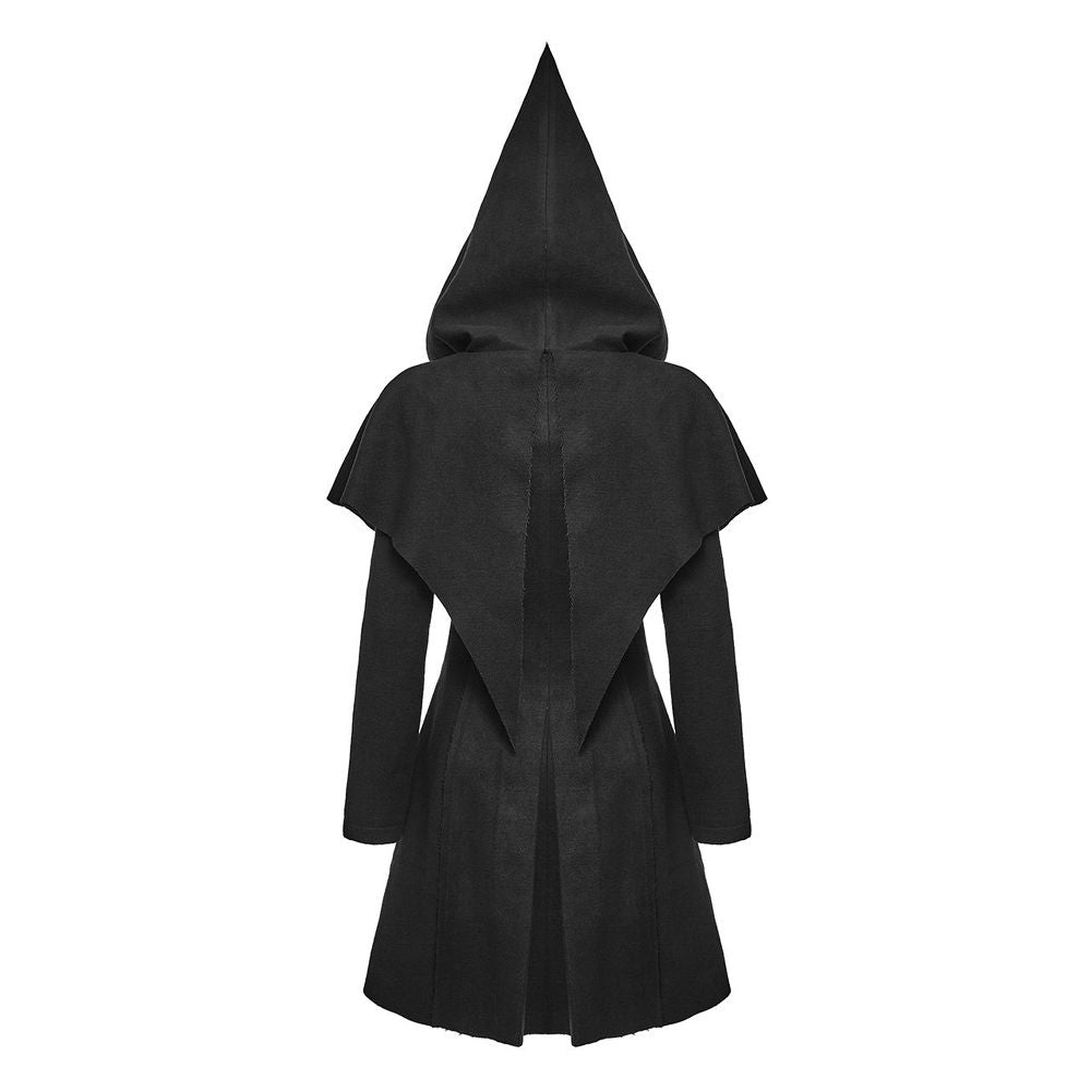 Women Sorceress Hooded Cloak Coat | Gothic Lolita Elf Cape with Raw-Edge Shrug Detail
