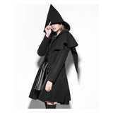 Women Sorceress Hooded Cloak Coat | Gothic Lolita Elf Cape with Raw-Edge Shrug Detail